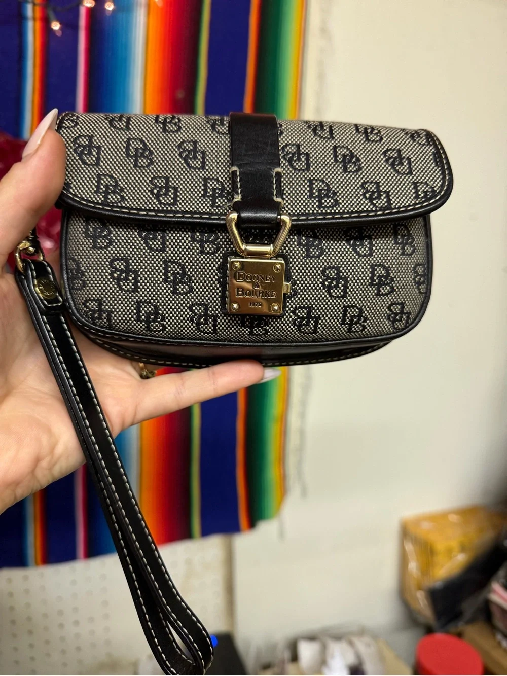 Dooney & Bourke Black Logo Wristlet Clutch with Gold Hardware